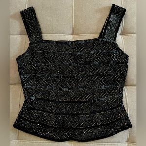 Carmen Marc Valvo silk black and gold beaded top women’s size 6